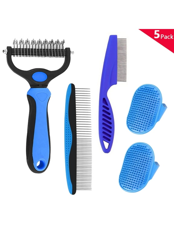 5PCS Pet Grooming Brush, Double Sided Shedding and Dematting Undercoat Rake Comb for Dogs and Cats, Large