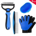 thumbnail image 1 of 5PCS Pet Grooming Brush, Double Sided Shedding and Dematting Undercoat Rake Comb for Dogs and Cats, Large (Rake, Gloves, Comb & Bath Brush), 1 of 6