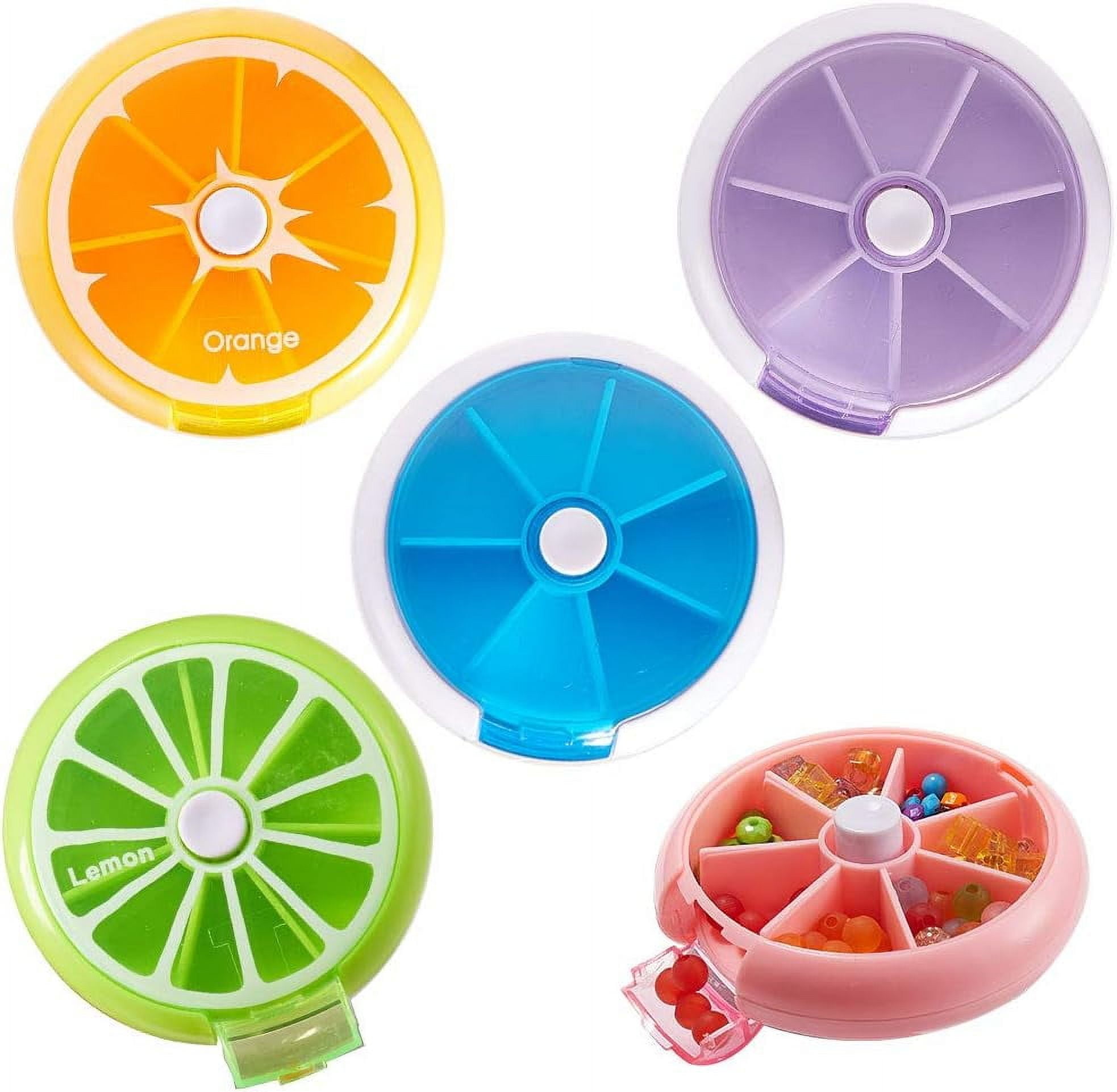 5PCS Pill Cases Weekly Cute Rotating Pill Dispenser Portable Fruit Organizer 7 Day Large Compartments Boxes for Pills Vitamin Fish Oil Supplements Container