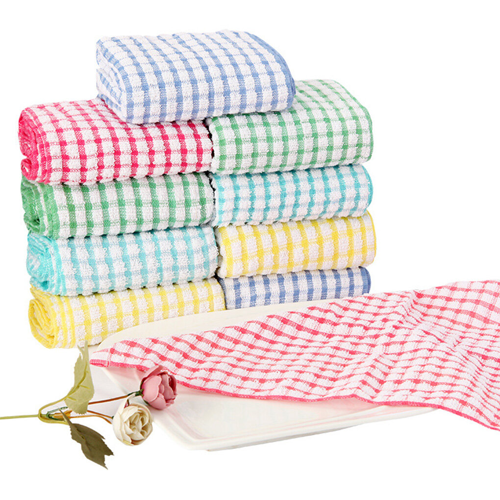5PCS Plaid Cotton Tea Towel Kitchen Dish Towels Thick Table No Smell