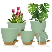 5PCS Plant Pots Set,7/6.5/6/5.5/5 Inch Self Watering Planters with Drainage Hole and Saucers,Plastic Flower Pots,Nursery Planting Pot for Indoor Outdoor Plants, Flowers, and Cactus,Green（Green）