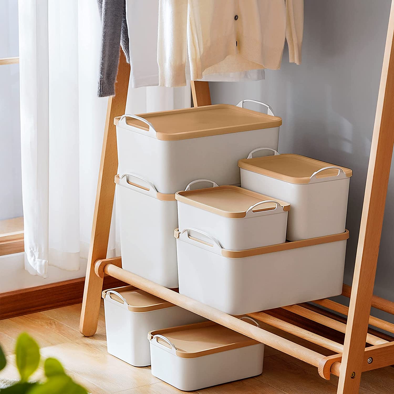 5PCS Plastic Storage Bins with Lids, Large Organization Boxes for ...