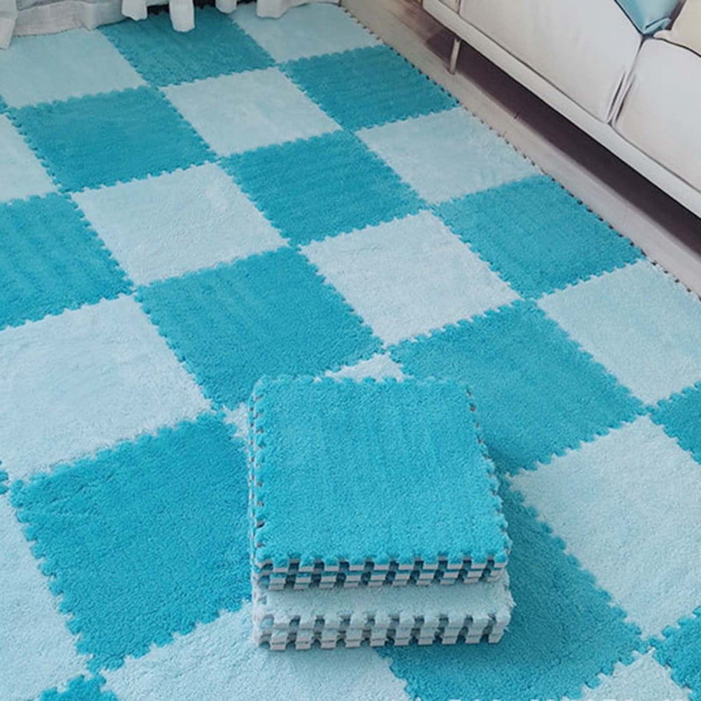 Thickened Interlocking Floor Mat,Plush Puzzle Foam Carpet Tiles,Fluffy Area  Rug,Home Decor,24x24 Inch,16 Pcs-60 Sq.ft.(Color:Green+Dark Green)