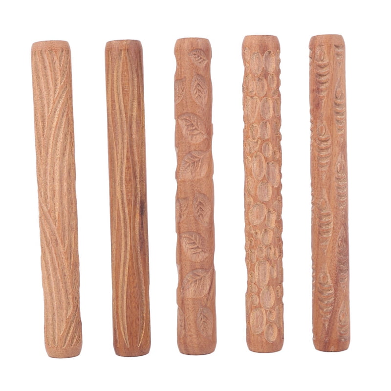 5PCS Pottery Tools Wood Hand Rollers for Clay Clay Stamp Clay Roller