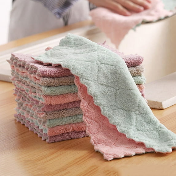 5PCS Rag Dish Cloth Water Absorption Thickening Pot Washing Towel Table Home Kitchen Dishcloth