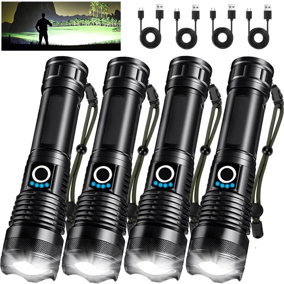 5PCS Rechargeable Flashlights High Lumens, 5Modes LED Flashlight Rechargeable, Super Bright Flashlight High Powered, Adjustable Tactical Flashlight, Powerful Flash Light for Home Emergencies