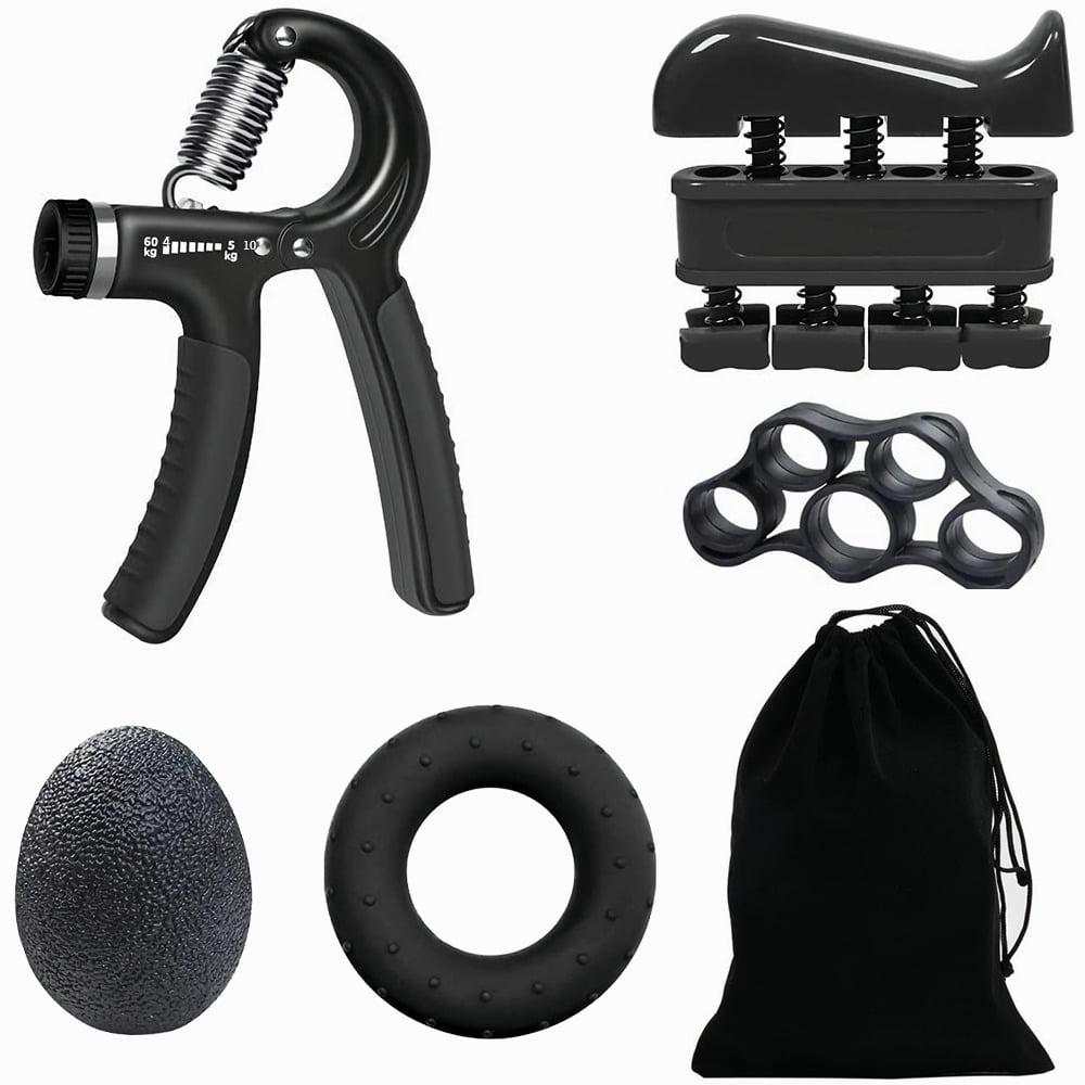 5PCS Resistance Hand Gripper Kit, Forearm Grip Adjustable Hand Grip Exerciser Strengthener Workout Set Finger Stretcher Trainer Grip Strength Ring & Stress Relief Grip Ball for Athletes Musicians