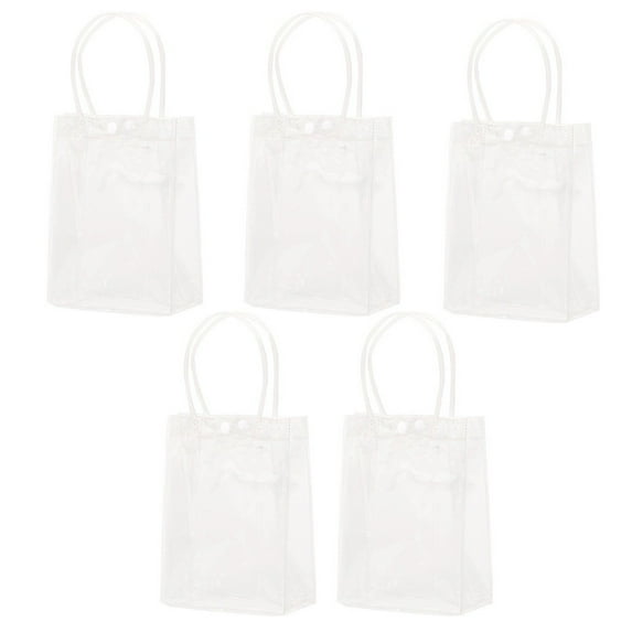5PCS Reusable Clear PVC Plastic Tote Bag with Clear Handle Beautiful Gift Bag