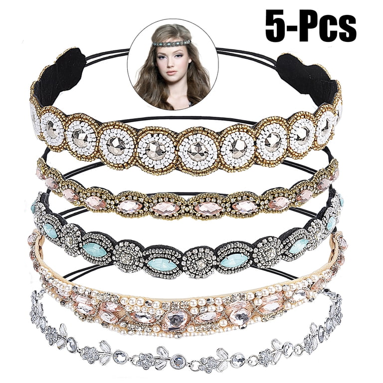 Peaoy 5PCS Rhinestone Headbands, Handmade Crystal Hair Bands  display picture 2