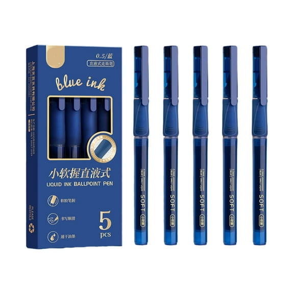 5PCS Roller Ball Pen 0.5MM Needle Tip Quick Dry for Writing Journaling Noting