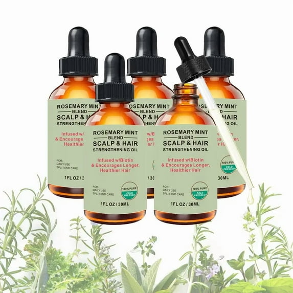 5PCS Rosemary Mint Hair Oil, Rosemary Hair Oil, Rosemary Mint Essential Oil, Hair Care Essential Oil, Nourishing Treatment for Scalp Massage, Skin Care, Aromatherapy 1 fl.oz/ 30ml