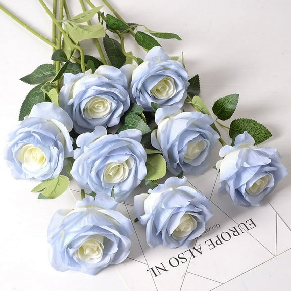 5PCS Roses Artificial Flowers Fake Roses Baby Blue Silk Roses White Silk Flowers Rose with Long Stems for Wedding Home Party Centerpieces Decorations