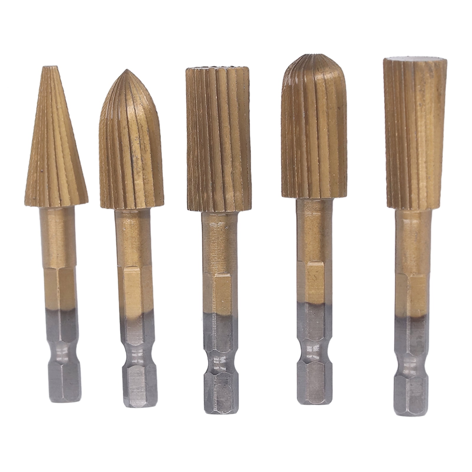 5PCS Rotary File Tools 1/4in Shank Double Cut Burr Files Woodworking