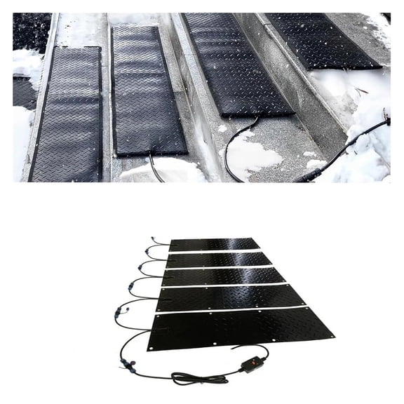 5PCS Rubber Snow Melting Walkway Mat with Power Cord, Snow & Ice Melting Mat Slip-Proof Heated Mat Connection Heated Driveway,Rapidly Melting Snow ,Winter Essential