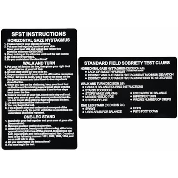 5PCS SFST Card Standardized Field Sobriety Test, Black Metal SFST with ...