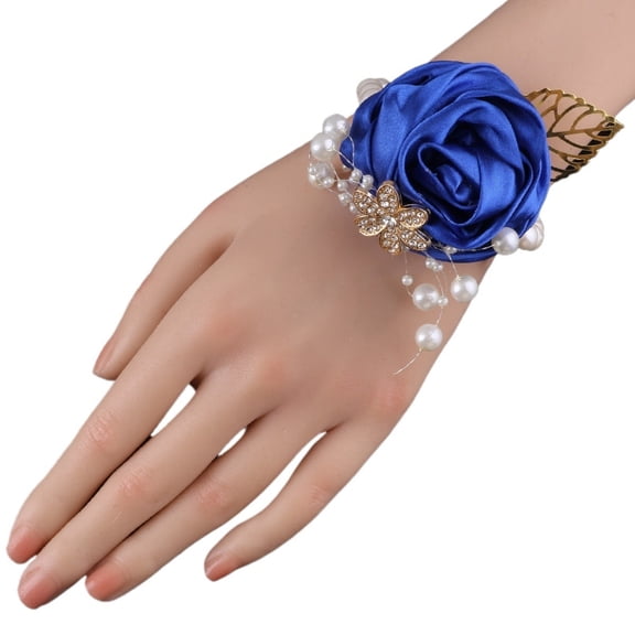 5PCS Satin Rose Pearl Wrist Corsage for Bridal Bridesmaid Wedding Party Accessories
