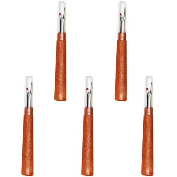 5PCS Seam Rippers Unpicker Wooden Handle and Cover Portable Thread Cutter Tool for Sewing Crafting