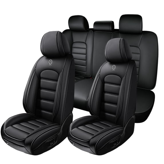 5PCS Seat Covers for Car Fit for 98% Jeep Models Waterproof Leather Car Seat Protectors (Black,Standard)Car Seat Cushions with Airbag