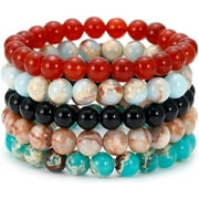 XUSITONG 5PCS Semi-Precious Gemstone Bracelet - Healing Crystal Stone Beaded Bracelets for Women Men 8mm Round Beaded Stretch Bracelets Unisex Stress Relief Yoga Bracelets Gifts
