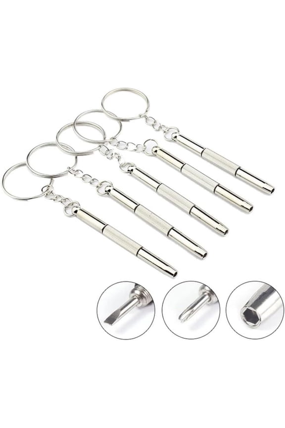 5PCS/Set Eyeglass Screwdriver, Screwdriver Key, 3 in 1 Aluminum Steel Keychain Eyeglass Screwdriver