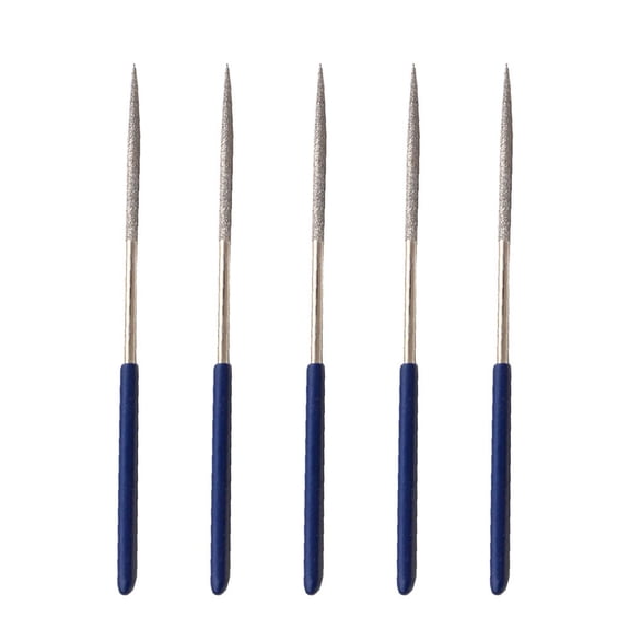 5PCS Set Industrial Round Emery Needle Files for Precision Filing on For Ceramic, Glass, Metal, Wood, Plastic with Comfortable Grip and Plastic Storage Case (5pcs blue)