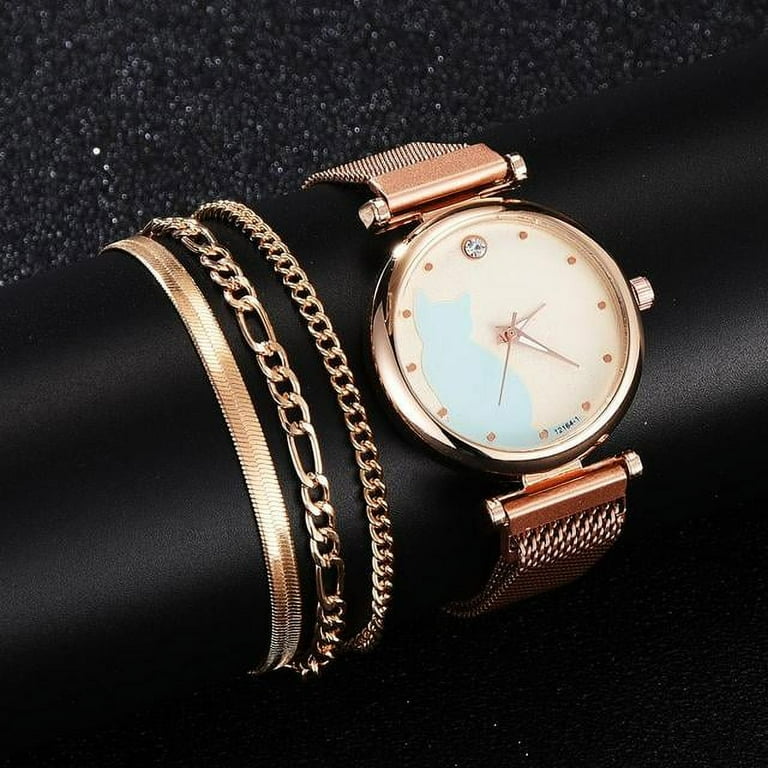 Rose gold watch deals and bangle set