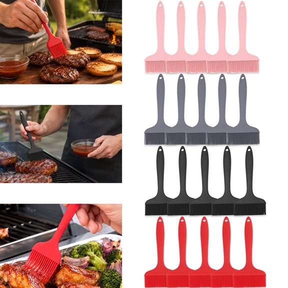 5PCS Silicone Basting Brush for Oil and Sauce Heat-Resistant Cooking Brush for Marinade Glazing BBQ Baking Grilling Non-Stick Pastry Brush for Chefs Home Cooks Grill Masters,Red