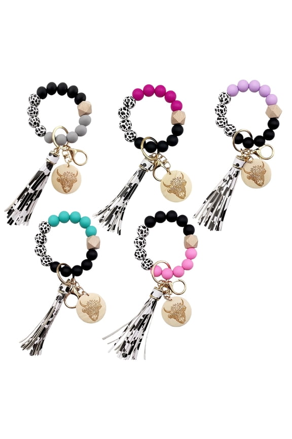 5PCS Silicone Beaded Keychain Wristlet,Unique Beaded Bangle Key Chains for Keychains, Phone Straps, and Bracelets