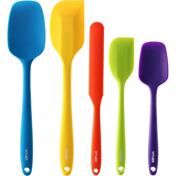 5PCS Silicone Rubber Spatula Set,  Food Grade BPA-Free Spatulas for kitchen Use, Heat Resistant Spatula for Cooking & Baking, Dishwasher Safe