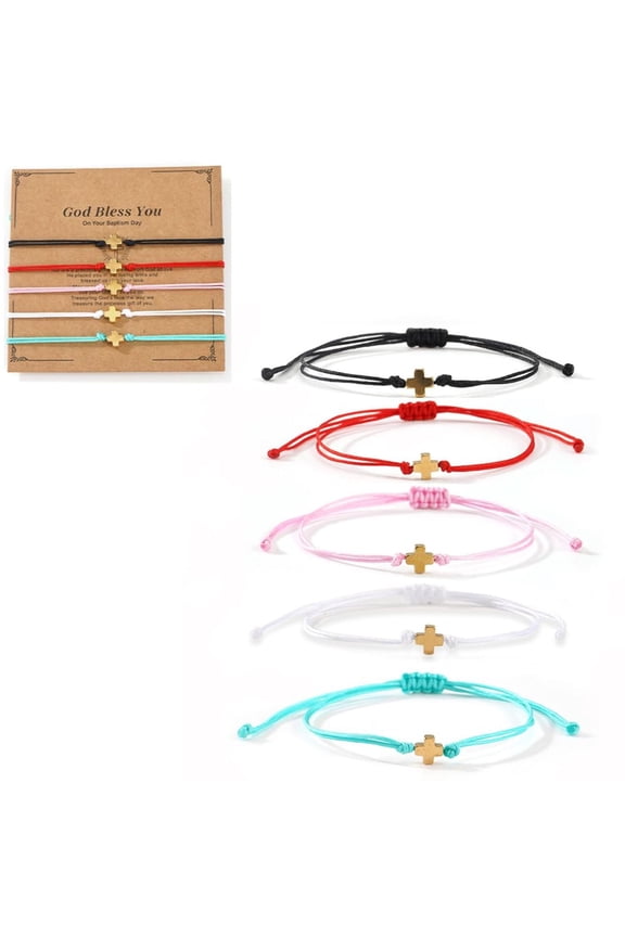 5PCS Simple Pentagram Heart Cross Braided String Stackable Bracelet Set for Women, Handmade Boho Colorful String Stack Bracelets Trendy Minimalism Love Jewelry Gift Friendship