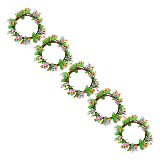 5PCS Small Easter Wreaths, Easter Candle Rings Wreaths for Pillars, Spring Artificial Foliage Berry Wreath, Pastel Wreath Garland for Spring Home Party