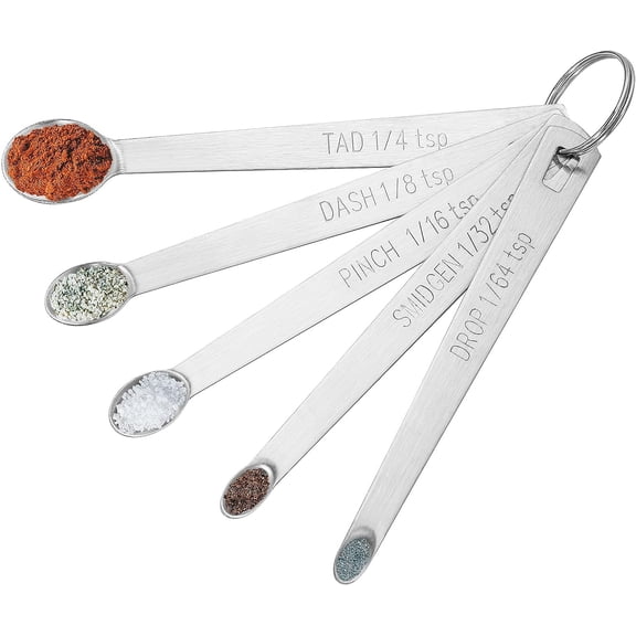 5PCS Small Measuring Spoons Set - Stainless Steel Tiny Measuring Spoons for Cooking Baking, 1/4 1/8 1/16 1/32 1/64 tsp, Teaspoon Minispoon for Powders, Spices