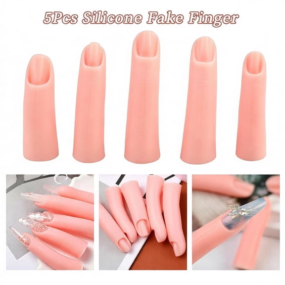 5PCS Soft Silicone Fake Fingers for Nail Art Practice, Nail Training Mannequin Fingers, Fingers for Gel Polish Acrylic Extension Painting, Nail Art Supplies for Beginners Professionals Home Salon Use