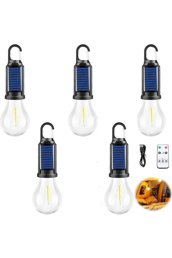 5PCS Solar Clip Lights, Solar Camping Lights Hanging Hooked Tent Lantern Outdoor USB Rechargeable Bulb Lamp with Clip Hook Keychain 3 Lighting Modes for Hiking Backpacking Warm Light