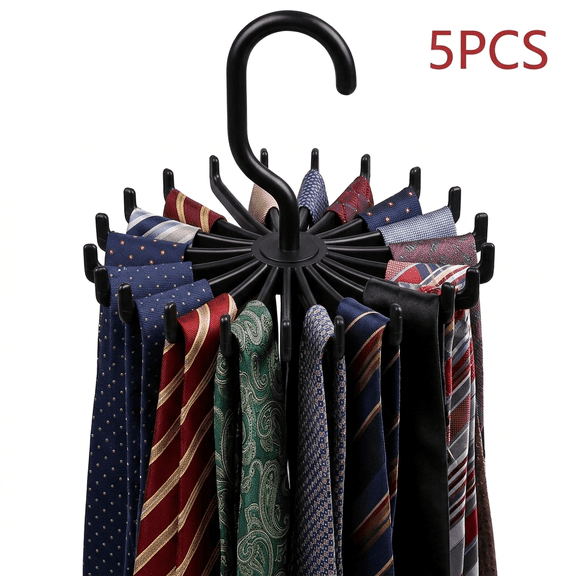 Tie Rack, 5-Pack with 20 Hooks, Rotatable Tie Organizer, Suitable for Men and Women's Closet Storage, Space-Saving
