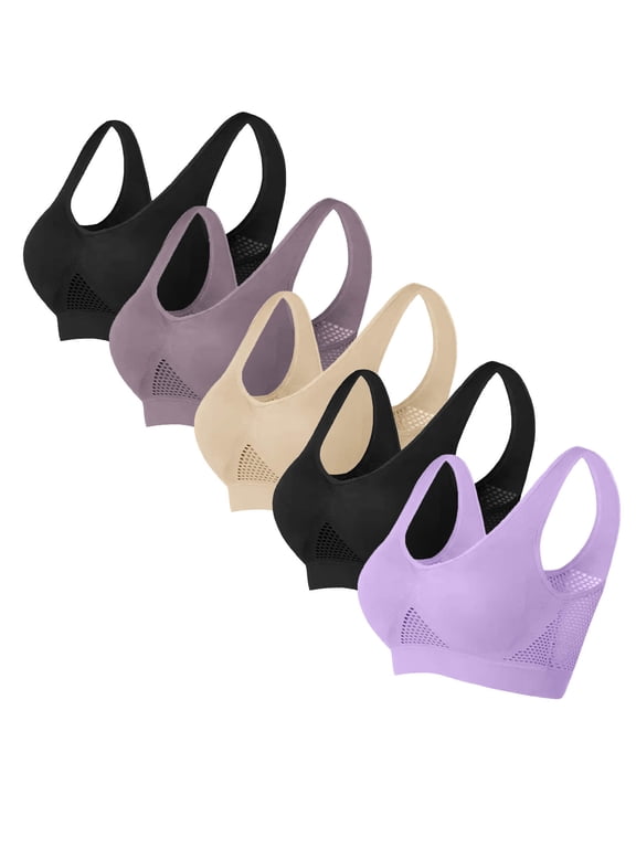 5PCS Sports Bra for Women, Bras Pack - Women's Solid Color Gathered Together Large Size Daily Bra Underwear No Rims