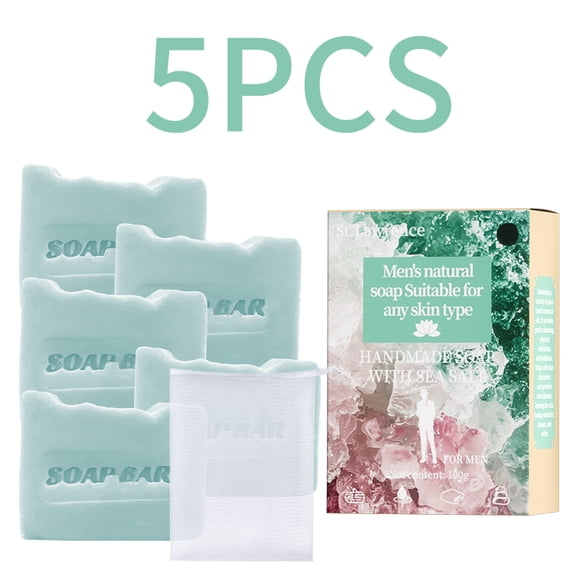 5PCS St. Lawrence Men's Sea Salt Handmade Soap Bar 100g, Natural Sea Salt & Jojoba Oil, Oil Control Cleansing Soap for All Skin Types, Refreshing Bath Soap