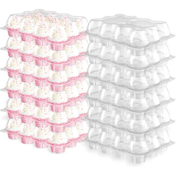 5PCS Stackable Cupcake Carrier Plastic Cupcake Boxes Holders for 12 Cupcakes, High Tall Dome Lid Cupcake Containers, Clear Disposable Cupcake Trays