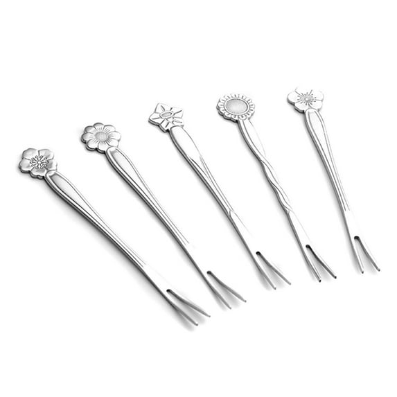 5PCS Stainless Steel 2 JenKIT0504g Fruit Fork Flower Mini Fruit Salad Picks for Hotel KTV Bar Party (Random Pattern)