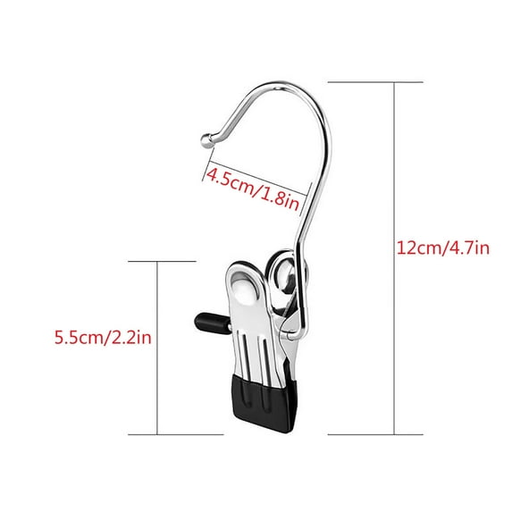 5PCS Stainless Steel Clip with Hook Clip, Hanger Clips, Multi Function Clip Hooks, Laundry Hanging Hooks Clips, Clothes Clips, Closet Hangers, Hat Clips Home Essential, Black