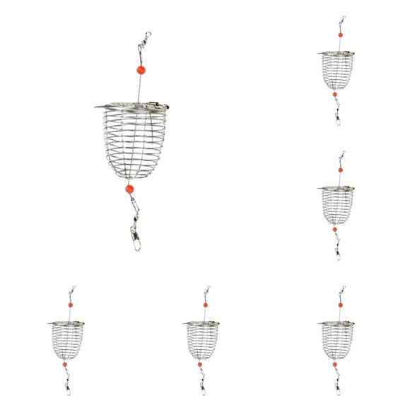 5PCS Stainless Steel Fishing Bait Cage Chum Basket Rig for Catfish, Rotating Bait Holder Feeder Trap for Freshwater and Saltwater, Fishing Tackle Accessories for Anglers