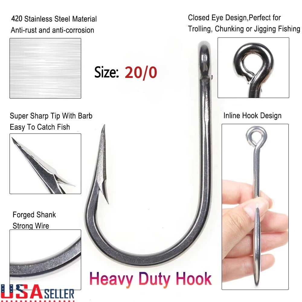 5PCS Stainless Steel Super Large shark Fishing Hook Big Game Fish Tuna Bait 20/0