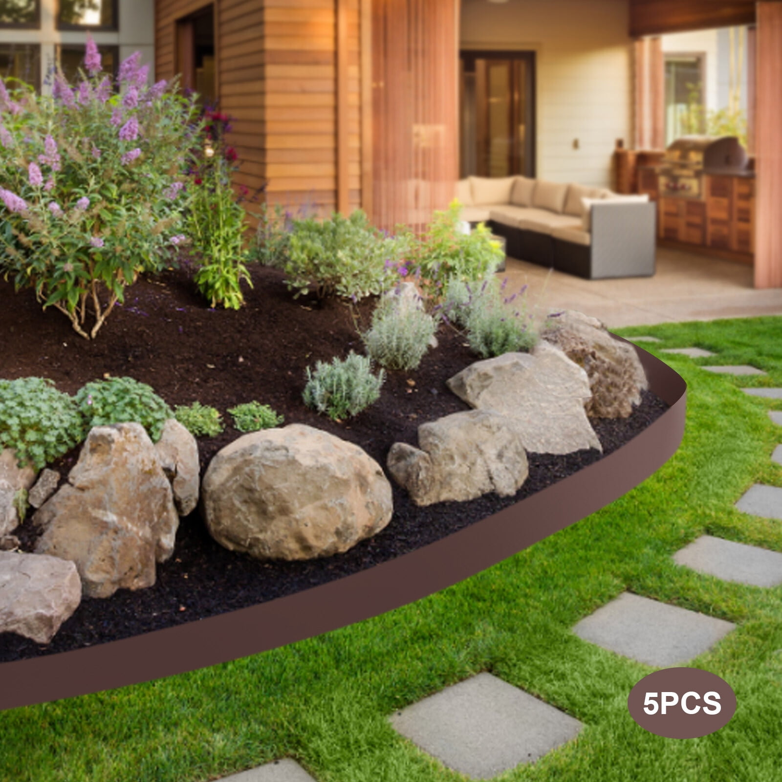 5PCS Steel Landscape Edging, 39 x 5 Inch Lawn Edging and Landscape Border 16.25 ft Length Flexible Metal Landscape Edging for Garden Yard, Brown (Brown, 39 x 5 Inch)