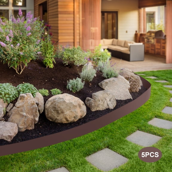 5PCS Steel Landscape Edging, 39 x 5 Inch Lawn Edging and Landscape Border 16.25 ft Length Flexible Metal Landscape Edging for Garden Yard, Brown (Brown, 39 x 5 Inch)