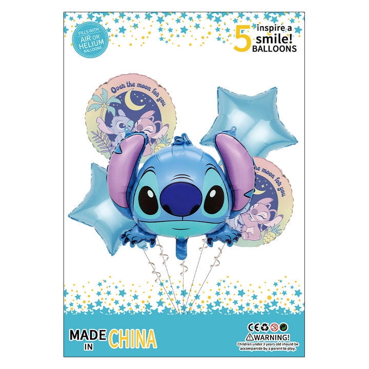 Lilo and Stich Experiment626 Foil Balloons 5PCS Set with String - Cartoon Birthday Party Decorations for Kids and Adults, Theme Celebration Supplies