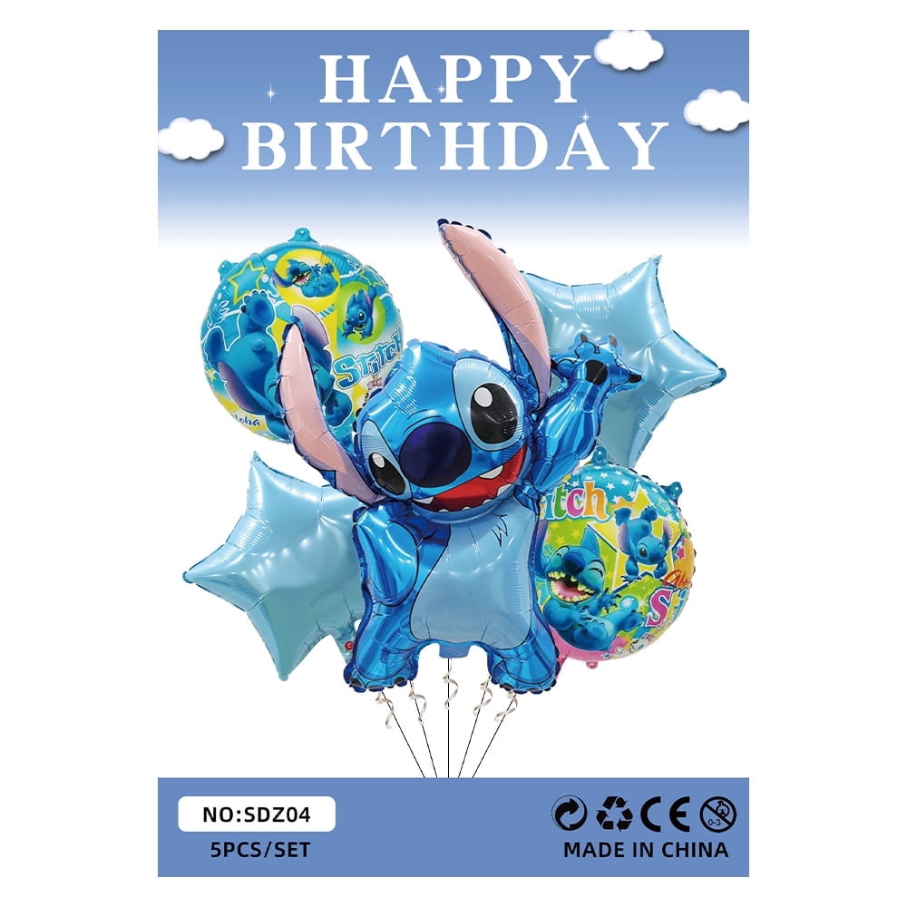 Lilo and Stich Experiment626 Foil Balloons 5PCS Set with String - Cartoon Birthday Party Decorations for Kids and Adults, Theme Celebration Supplies