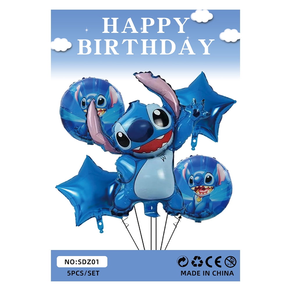 Lilo and Stich Experiment626 Foil Balloons 5PCS Set with String - Cartoon Birthday Party Decorations for Kids and Adults, Theme Celebration Supplies