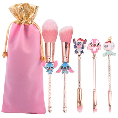 5PCS Stitch Makeup Brush Set, Interstellar Baby Cartoon Theme Creative Cosmetics Brushes .