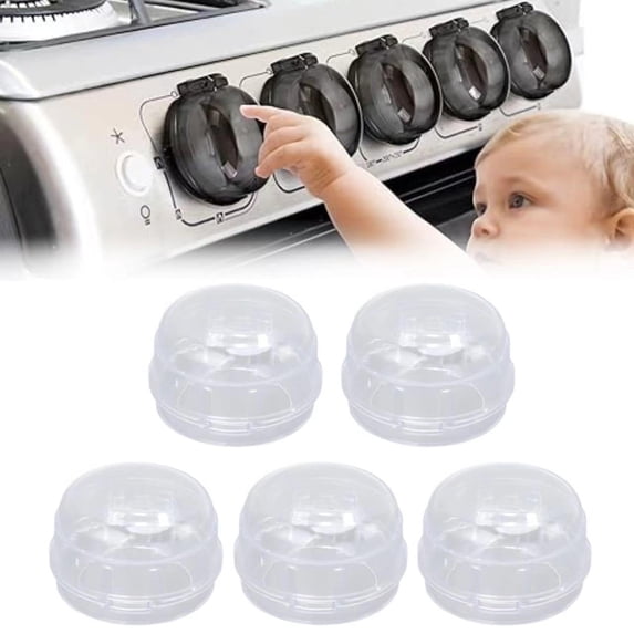 5PCS Stove Knob Covers Transparent Gas Stove Safety Knob Guard with Adhesive Heat Resistant Stove Control Protector for Kitchen Range Safety,Clear