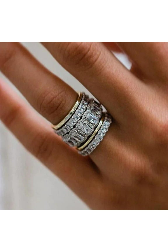 5PCS Stunning Wedding Band Set In Sterling Silver, Couple Diamond Wedding Rings, Wedding Band Set with 5A CZ Diamond,Wedding Bands For Women